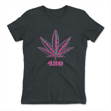420 Hemp Leaf Womens T-Shirt in Heavy Metal color
